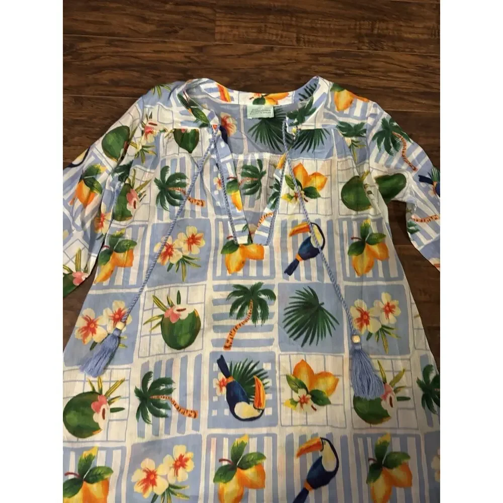 True Destination Shirt Women M Cover Up Resort Beach Tropical Tunic